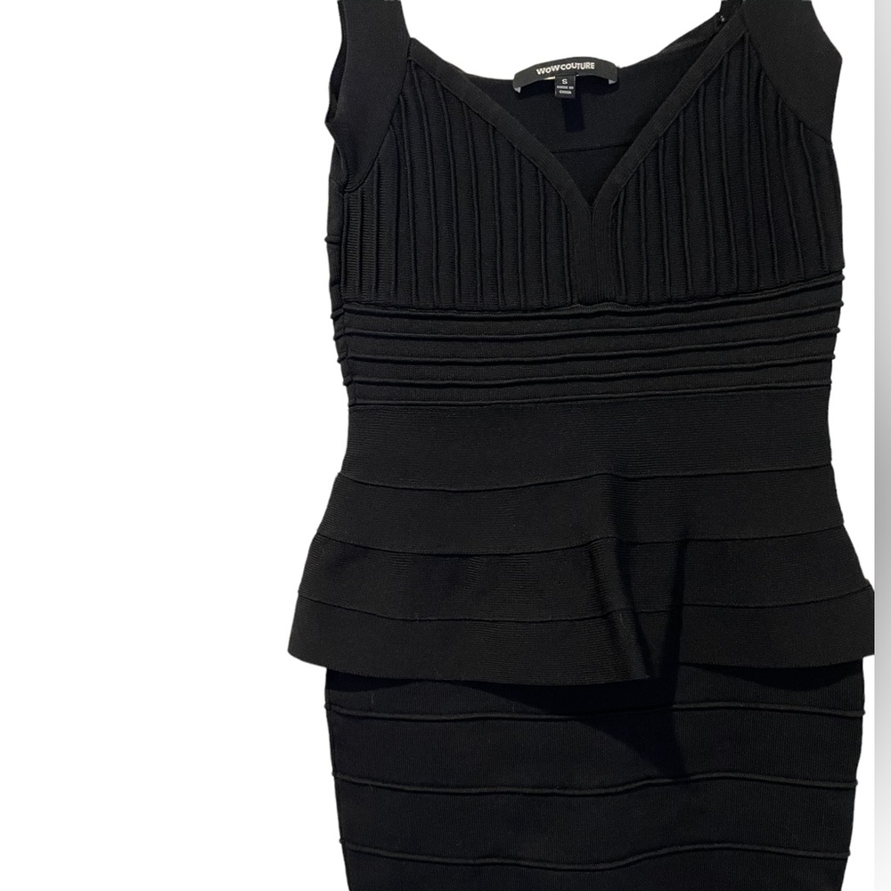Black Body Con Peplum Dress Size Small - Picture 2 of 7